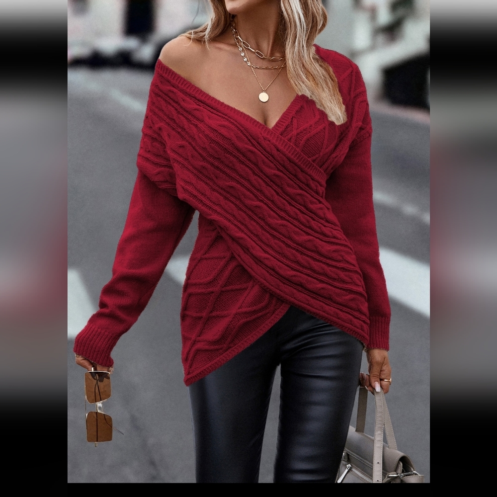 SHEIN Burgundy Off-the-Shoulder Sweater